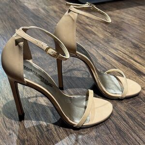 Stuart Weitzman Patent Nude Ankle Strap Heels